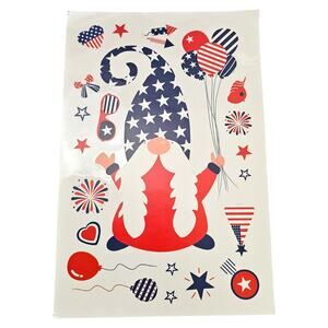 Patriotic Americana Gnome Window Cling Decal Independence Day Summer Decor
